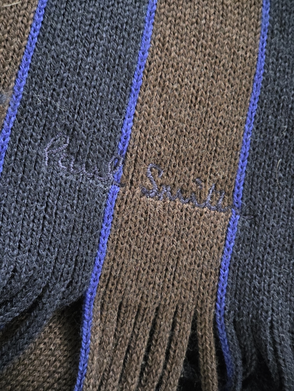 Paul Smith Navy, Brown & Blue Striped Wool Scarf For Men - Picture 6 of 8